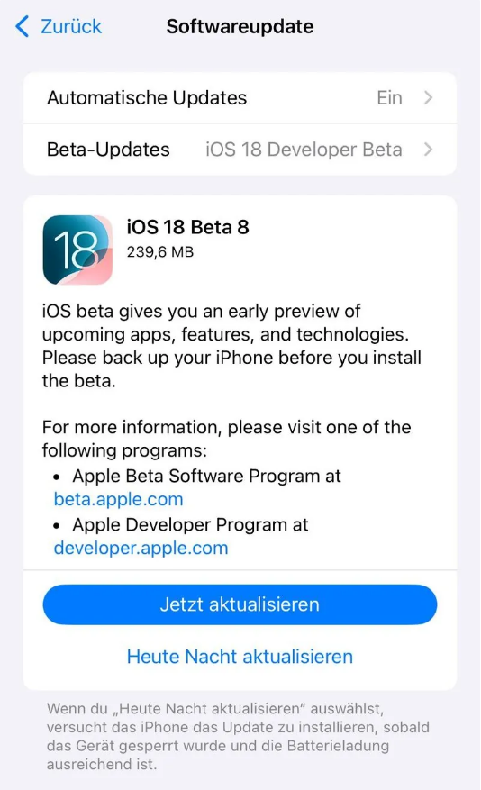 东城街道苹果手机维修分享苹果 iOS / iPadOS 18 开发者预览版 Beta 8 发布 